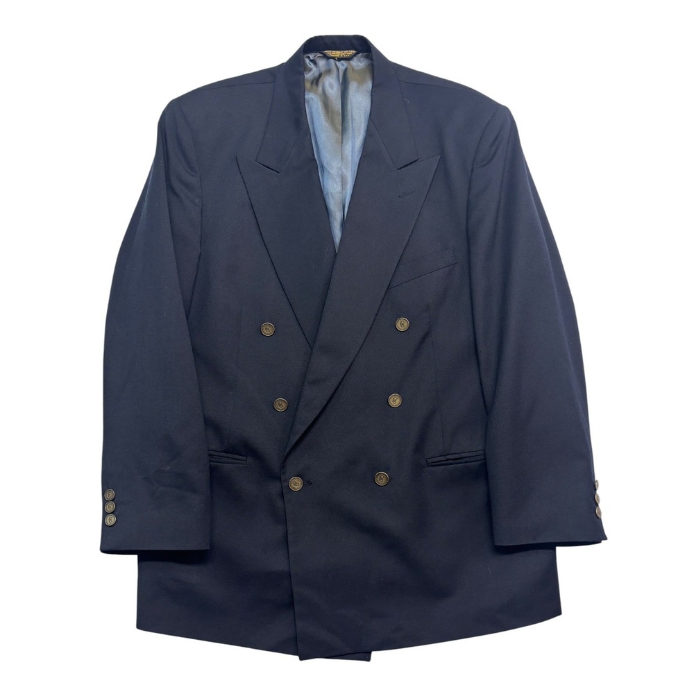 vtg 90s Nino Cerruti 44R 46R Navy Double Breasted Blazer Jacket Sport Coat USA